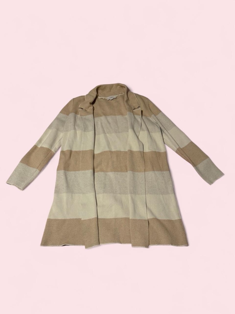 LOFT Striped Open-Front Cardigan - Beige & Cream